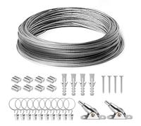 Celepoir 10M Wall Mount Curtain Wire Rod Set, 2mm Stainless Steel Shower Curtain Wire Kit with 10 Curtain Clips, 10 Stainless Steel Rings for Picture, Art Projects, Heavy Duty Clothesline