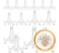 Celepoir 14 Pcs Folding Plate Stand, 3-7 Inch Clear Plastic Plate Holder, Multi-Purpose Plate Stand for Display, Plastic Display Stands for Displaying Collectible Plates, Pictures, DVDs, Trading Card
