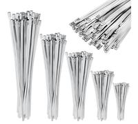 Celepoir 180Pcs Metal Cable Ties 100/150/200/250/300mm, Self-Locking 4.6mm Metal Cable Ties Rustproof, 125 KG Tensile Strength, UV Resistant, Silver Stainless Steel Cable Tie, for Gardening Workshops