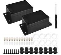 Celepoir 2 Pcs Black Waterproof Junction Box, Plastic IP65 Junction Box with Terminal Block & Cable Gland, Outdoor Electrical Junction Boxs, for Indoor & Outdoor Electrical Installations, 100x68x50mm
