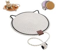 Celery Pets Dual Scratching Pad, Cat Scratching Mat Natural Cotton Rope Cat Scratching Pad, Cat-Shaped Cat Rope Cat Scratching Board Interactive Ball Cat Scratching Mat for Indoor (White, L)