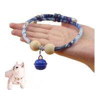 Celerypets Lucky Cedar-Bead Pet Collar,Personalized Pets Dog Cat Suit Collar with Fortune Pendant,Cat Bells,Comfortable Adjustable Suitable for Cats and Dogs (Bell Blue, L)