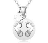 Celesta Angel Caller Harmony Ball Chain Pregnancy Bola Pendant Footprint with Clover Leaf Silver-Plated Jewellery Lucky Charm Gift for Pregnant Women for Gender Reveal Baby Shower