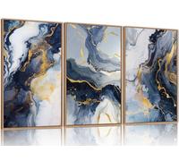 Celestdeco Blue Abstract Framed Canvas Wall Art Set, Blue Golden Aesthetic Wall Decor, Navy Blue Gold Wall Painting, Neutral Modern Art Print for Living Room, Bedroom, Dining Room, Office 24"x36"x3