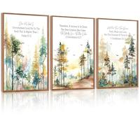 Celestdeco Christian Bible Verse Framed Canvas Wall Art Set, Modern Scripture Forest Wall Decor, Vintage Jesus Religious Natural Birds Art Print for Living Room,Prayer Room(Set of 3, 12x16 inch)