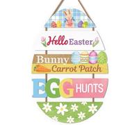 Celestdeco Easter Hanging Door Sign,Bunny Welcome Sign Decor with Bunny,Eggs Door Sign Decorations for Home Front Door,Easter Gifts and Egg Hunt Decor