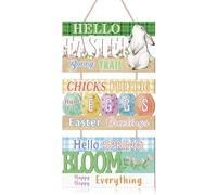 Celestdeco Hello Easter Door Decor,Easter Bunny Hanging Door Sign Spring Welcome Sign Decor,Bunny Eggs Floral Bloom Wall Art,Easter Decorations for Home Office Front Door Porch Wall Garden