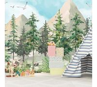 Celestdeco Kids Forest Wallpaper, Mountain and Pine Tree Wall Mural for Children's Bedroom Living Room Nursery,Woodland Plants Large Wall Mural 358x245cm（not Peel and Stick）