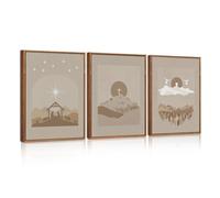 Celestdeco Large Jesus Framed Wall Art Set of 3 Christian Nativity Religious Canvas Wall Decor Grey Brown Catholic Bible Verse Artwork for Church Living room Bedroom 30x40cm