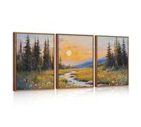 Celestdeco Large Mountain Wall Art Framed Abstract Forest Landscape Canvas Wall Decor Nature Scenery Wildflower botanical Decorations for Living room Bedroom 30x40cm