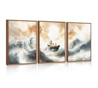 Celestdeco Matthew 8:23-34 Jesus Calms The Storm Framed Canvas Wall Art,Watercolor Christian Bible Story Artwork Prints, Large Religious Faith LDS Decor for Home Office Bedroom 30x40cm