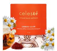 Celeste Amber Glow - Chamomile Tea Loose Leaf - Premium Blend with Saffron and Lemongrass | 100% Natural Loose Leaf White Tea (1.76 oz) (25 Cups)