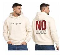 CELESTE Men's Premium No Excuse Graphic Fleece Pullover Hoodie - Soft Cotton Blend, Cozy Regular Fit Sweatshirt with Kangaroo Pocket (UK, Alpha, L, Regular, Regular) Cream White