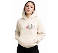 CELESTE Women’s Premium London Graphic Fleece Pullover Hoodie - Soft Cotton Blend, Cozy Regular Fit Sweatshirt with Kangaroo Pocket (UK, Alpha, M, Regular, Regular) Cream White