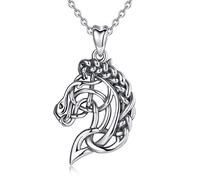 CELESTIA 925 Sterling Silver Celtic Horses Head Pendant Necklaces for Women Oxidized Silver Pony Necklace Horse Gifts for Women Horse Lovers Equestrian Presents for Girls 18" Chain