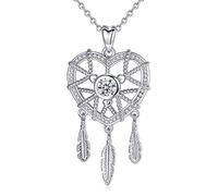 CELESTIA 925 Sterling Silver Dreamcatcher Necklaces, Silver Feathers Dream Catcher Pendant on 18" Chain, Native Americans Inspired Fine Jewellery, Boho Necklaces, Gifts for Girls Ladies