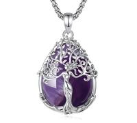 CELESTIA Amethyst Tree of Life Necklace for Women, Silver Plated Mother Goddess Tree Pendant Necklace with Crystal -Adjustable 20"+2" Chain, Gifts for Her Birthday, Mothers Day