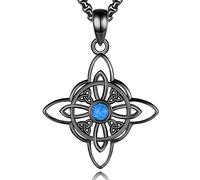 CELESTIA Blue Opal Accented Celtic Five Petal Knot Pendant Witch Necklace Sterling Silver 925 Wicca Pagan Jewellery, Witchy Gifts for Women