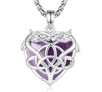 CELESTIA Celtic Dragon Heart Amethyst Crystal Necklace for Women 22"
