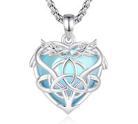 CELESTIA Celtic Dragon Heart Necklace for Women, Rhodium Plated | EU REACH Compliant Material, 20+2" Stainless Steel Chain, Fashion Jewellery, X'mas Birthday Gift for Woman, with Box