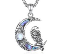 CELESTIA Crescent Moon Raven Moonstone Pendant Witch Necklaces 925 Sterling Silver Wicca Jewellery Wiccan Pagan Gifts for Women