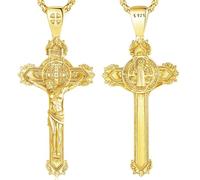 CELESTIA Cross Necklace Men Women's St Benedict Crosses Necklace Gold Plated 925 Sterling Silver Crucifix Pendant Mens Jewellery Spiritual Gifts for Him and Her Unisex