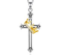 CELESTIA Dainty Cross Necklace Women 925 Sterling Silver Cross Pendant with Gold Plated Crown -Stainless Steel Chain 20", Birthday/Christmas/Baptism Gifts for Women Girls