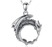 CELESTIA Dragon Necklace, 925 Sterling Silver Crescent Moon Pendant Viking Jewellery, Gothic Gifts for Women