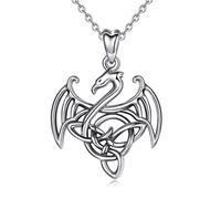 CELESTIA Dragon Necklace Women 925 Sterling Silver Celtic Winged Dragons Pendant w/18 Chain Ladies Medieval Jewellery Dragon Gifts for Women Birthday Graduation