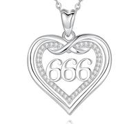 CELESTIA Good Luck Necklace for Women, 925 Silver Heart Pendant with Angel Numbers 666 Spiritual Jewellery Gifts for Mother Daughter Goddaughter
