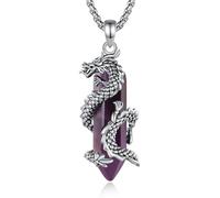 CELESTIA Gothic Dragon and Amethyst Crystal Necklace, Protection Pendant Necklaces Women, Costume Jewellery for Women, Vintage/Goth Necklace, Positive Gifts for Her, Adjustable Chain
