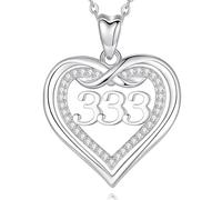 CELESTIA Guardian Angel Number Necklace 333, Sterling Silver 925 Heart Pendant Numerology Protection Jewellery Numerology Birthday Gifts for Women and Teenage Girls