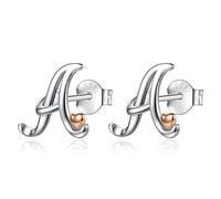 CELESTIA Initial Letter Earrings for Women Sterling Silver Stud Earrings Rose Gold Heart Small Earing Gift for Women Teenaged Girls