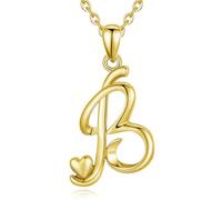 CELESTIA Initial Necklace 925 Silver, Letter B Necklace Gold Plated Jewellery with Heart Charm Adjustable Chain -Christmas, Anniversary,Birthday Gifts for Women