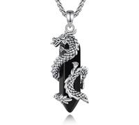CELESTIA Medieval Dragon Necklace for Women and Men with Black Obsidian Crystal, Obsidian Pendant Necklaces, Gothic Gifts, Healing and Protection Crystals Necklace, Adjustable Chain 24"