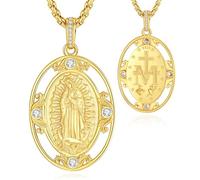 CELESTIA Miraculous Medal 18K Gold Plated Double-Sided Virgin Mary Pendant 925 Sterling Silver Christian Necklace Faith Jewellery Confirmation Baptism Gifts Catholic