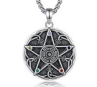 CELESTIA Pentagram Necklace 925 Sterling Silver Pendant with Colorful Cubic Zirconia, Adjustable Chain, Occult, Wicca, Pagan, Mystical, Witchy Gifts for Women, Halloween