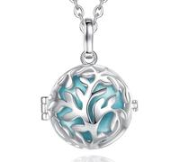 CELESTIA Pregnancy Angel Caller Necklace, Sounding Bola Pendant for Pregnant Women, Silver Tree of Life Locket Pendant with Chime Ball, Pregnancy Gifts for Mum to Be, 45 Long Chain