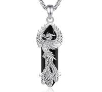 CELESTIA Rising Phoenix Necklace for Womens Silver Plated Secular Bird Pendant with Black Obsidian Crystal Unusual Gifts for Women, Birthday Presents for Girlfriend