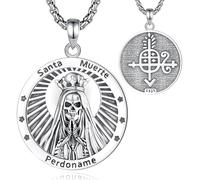 CELESTIA Santa Muerte Pendant Goth Skull Necklace Sterling Silver Gothic Jewellery Gifts for Women 22"+2" Stainless Steel Chain