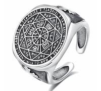 CELESTIA Seal of the Seven Archangels St Michael Rings for Men Chunky 925 Sterling Silver Adjustable Ring for Men Cool Rings Occult Jewellery Gifts for Dad Father Husband