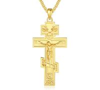 CELESTIA Silver Cross Necklace Men 18k Gold Plated Mens Crucifix Necklace Orthodox Cross Pendant Necklace for Men Men's Christian Cross Jewellery Gifts for Him Dad Father