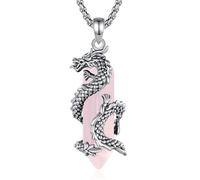 CELESTIA Silver Dragon Necklace with Pink Crystals Pendant, Rose Quartz Necklace, Gothic Jewellery Women, Birthday Gifts for Her, Adjustable Stainless Steel Chain 24 "