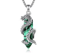 CELESTIA Silver Plated Dargon Pendant with Malachite Crystals, Boho Necklace for Women, Gothic Jewellery, Gifts for Her, Mum, Birthday/Mothers Day, 24" Stainless Steel Chain