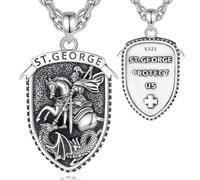 CELESTIA Small St George Necklace for Men Women Sterling Silver Saint George Dragon Slayer Pendant with Stainless Steel Chain Inspirational Gifts for Him Boyfriend Husband