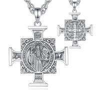 CELESTIA St Benedict Medal Pendant Men's Cross Necklace Saint Benedict Cross Sterling Silver 925 Silver Double Sided Cross Necklace Women Benedictine Jewellery Catholic Christian Gifts