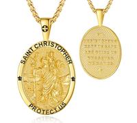 CELESTIA St Christopher Necklace for Men Gold Plated 925 Silver Saint Christopher Pendant with Chain Mens Jewellery Men's Gifts Father's Day Valentine Birthday Gifts for Him