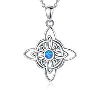 CELESTIA Sterling Silver Celtic Trinity Triquetra Witches Knot Pendant Opal Necklace Pagan Wicca Spiritual Gifts for Women Mum