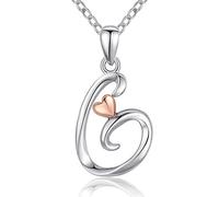 CELESTIA Sterling Silver Initial Necklace Solid Silver Letter Necklace Rose Gold Heart Initials Pendant Personalised Necklaces for Women, Christmas, Birthday Gifts for Her