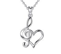 CELESTIA Sterling Silver Musical Note Heart Necklace, Gift for Music Teachers Conservatory College Girls Music Majors Musicians Music Lovers